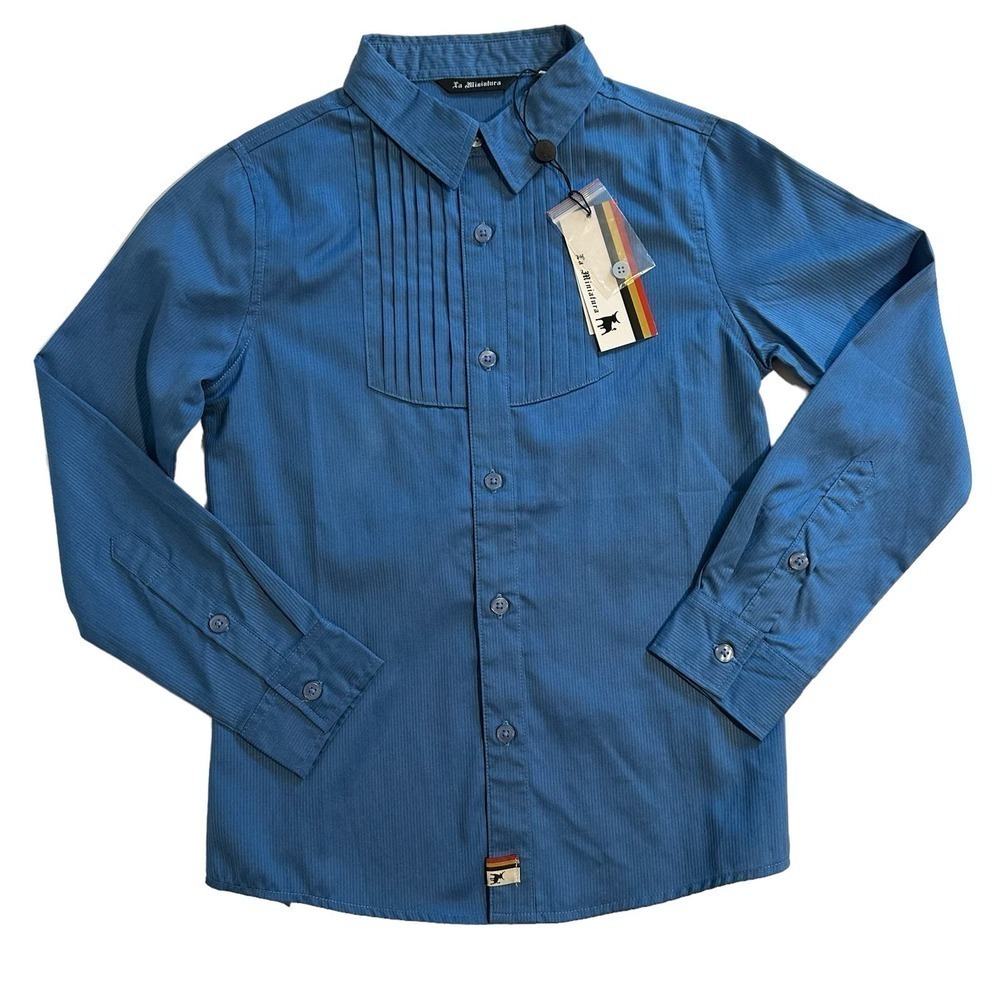 NWT La Miniatura Blue Denim Tuxedo Shirt Boys 10